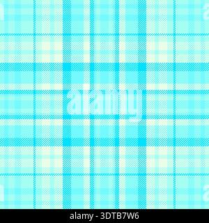 1960s check textile texture, premium pattern tartan vector. Checking seamless fabric background plaid in teal and cyan colors palette. Stock Vector