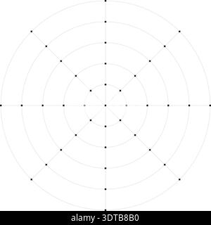 Black dot radial grid texture with squares on white background. FUI science round grid backdrop. Math or technological notebook blank circular sheet. Stock Vector