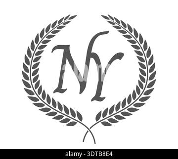 Initial letter N and Y, NY monogram logo design with laurel wreath. Luxury emblem with calligraphy font. Stock Vector