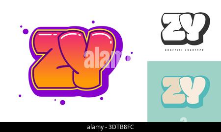 ZY logo design for festival or party. Initial letter z and y in graffiti style. Creative modern lettering company name of font typography. Kids trendy Stock Vector