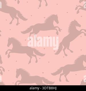 Animal seamless pattern with cartoon horses on color background. Cute holiday illustration with horse. Design for invitation, poster, card, fabric Stock Vector