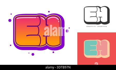 EH logo design for festival or party. Initial letter e and h in graffiti style. Creative modern lettering company name of font typography. Kids trendy Stock Vector