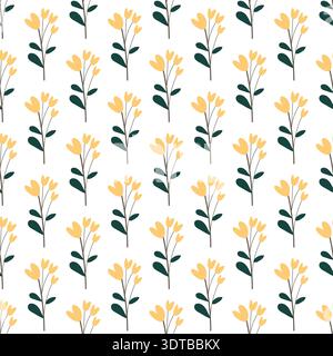 seamless botanical pattern with flowers in yellow Stock Vector
