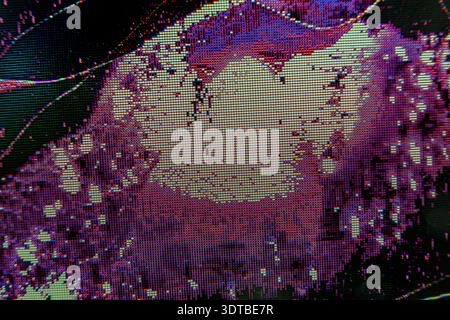 LCD Screen broken, Glitch Error or Colorful digital pixel noise, The colorful design showcases vibrant static patterns and textures, evoking an error- Stock Photo