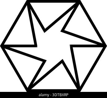 Polygonal figure with thick lines arranged in a circular rotational configuration resembling a camera shutter mechanism. Stock Vector