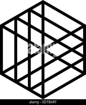 Polygon composed of thick intersecting straight lines forming multiple internal triangles arranged symmetrically. Stock Vector