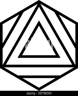 Polygon designed with a thick outer line and interior filled by multiple intersecting triangles. Stock Vector