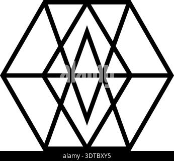 Polygon with thick perimeter and several evenly placed rhombuses arranged inside. Stock Vector