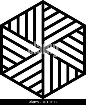 Polygon framed by a thick line and divided into six triangles, each featuring internal parallel line details. Stock Vector