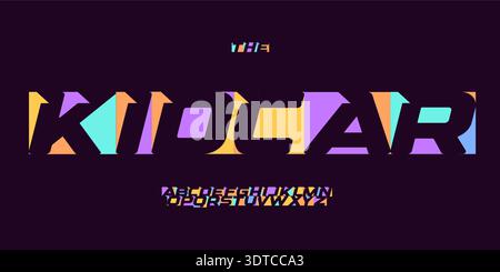 Action Geometric Font Logo Alphabet Colour Shape Letter Set Modern Typography, Creative Typographic Design for Game Title, Race Poster Headline, Kids Stock Vector