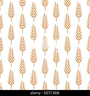 Vector Seamless Pattern with Agriculture Wheat and Cereal Ears on White Background. Organic Wheat, Rice Ear Design Template. Bread, Beer Packaging Stock Vector