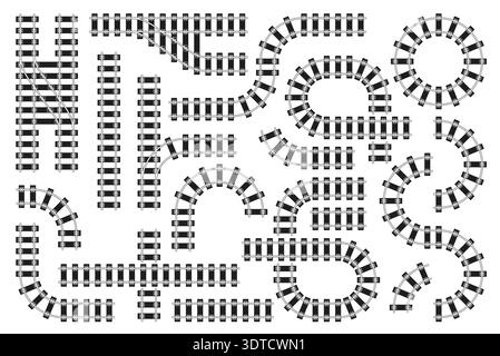 Railroad train track line and railway route Stock Vector