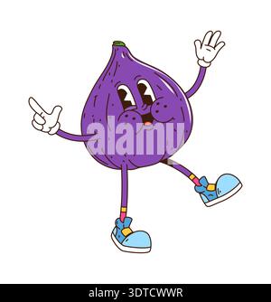 Cartoon funny groovy fig character with smile Stock Vector