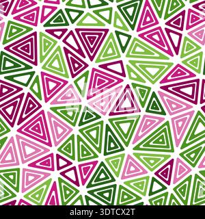 Mosaic background. Multiple repeated inner triangles. Medium triangle size. Multiple colors style. Seamless pattern. Artistic vector tiles. Stock Vector