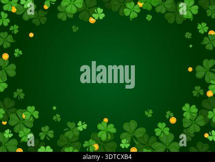 St Patrick shamrock clovers and golden coins frame Stock Vector