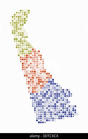 Delaware, shape of the state built of colored cells. Digital style map of Delaware on a white background, featuring small square blocks. Stock Vector