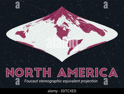 A world map centered on North America using the Foucaut stereographic equivalent projection. Stock Vector