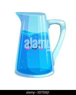 Cartoon water drinks, kawaii water glass pitcher Stock Vector