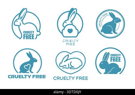 Cruelty free icons with bunnies and rabbits labels Stock Vector