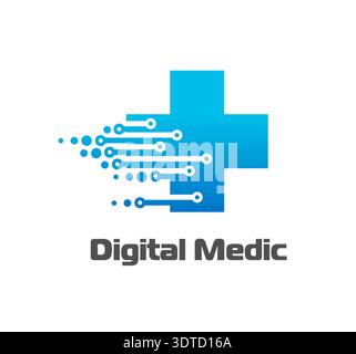 Digital health care icon featuring a blue cross Stock Vector