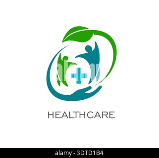 Pharmacy and health care icon with dancing family Stock Vector