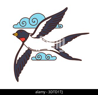 Swallow bird 60s funky groovy symbol or sticker Stock Vector