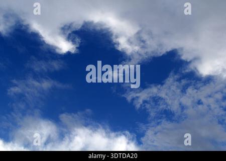 Blue sky with scattered white clouds abstract background Stock Photo