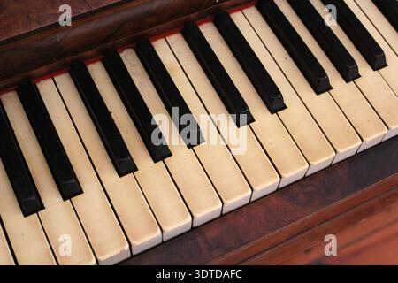 Close up of piano keys on an old instrument Stock Photo