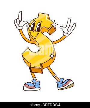 Cartoon groovy dollar sign character in sneakers Stock Vector
