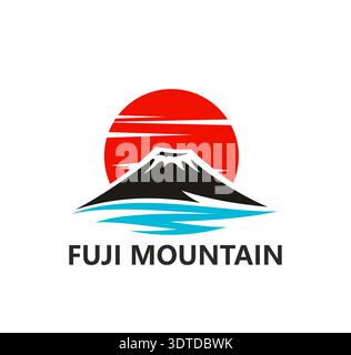 Japanese Fuji mountain peak icon with a rising sun Stock Vector