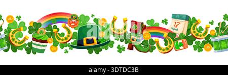 Seamless border with happy St Patrick day shamrock Stock Vector