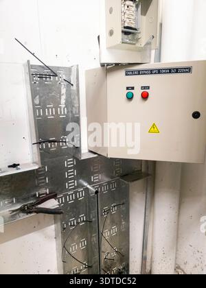 Electrical installation groundwork for industrial construction site Stock Photo
