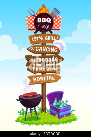 Barbeque party wooden sign board, bbq signboards Stock Vector