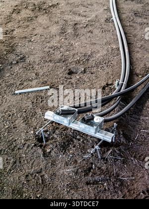 Electrical installation groundwork for industrial construction site Stock Photo