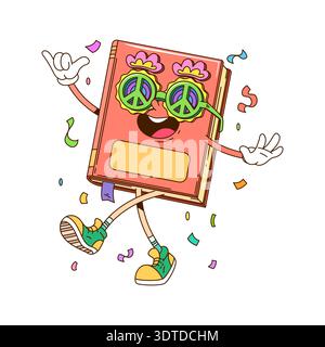 Cartoon retro groovy hippie book character Stock Vector