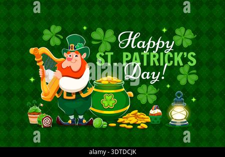 Funny cartoon leprechaun on Happy St Patrick's Day Stock Vector