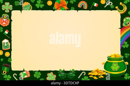 Paper scroll with happy St Patrick's day icons Stock Vector