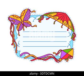 Festival paper kite kids memo note with butterfly Stock Vector