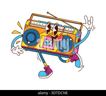Cartoon retro groovy tape recorder character Stock Vector