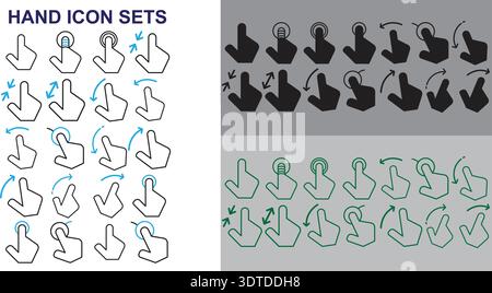 Hand Cursor Icons Set Click Gesture Collection. Stock Vector