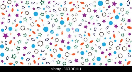 Scattered geometric shapes including stars circles and hexagons. Stock Vector