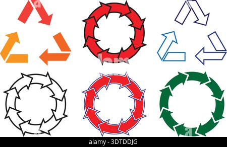 Arrow Icons Set Circular Arrows Rotation Recycling Direction Symbols. Stock Vector
