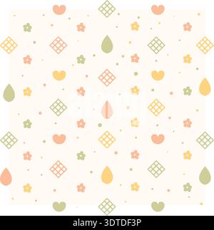 Simple minimal ketupat icon pattern with floral and heart accents in pastel colors Stock Vector