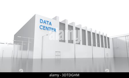 3d rendering white data center building exterior isolated on white background Stock Photo