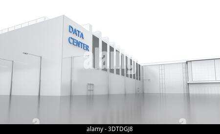 3d rendering white data center building exterior isolated on white background Stock Photo