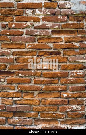Hi res old textured brick wall with natural defects. Scratches, cracks, crevices, chips, dust, roughness. Can be used as background for design or post Stock Photo