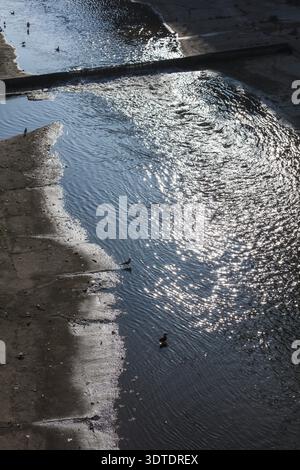 Falling sunlight on a river in the city Stock Photo