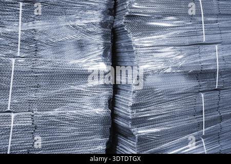 Corrugated cardboard packaging in cellophane Stock Photo