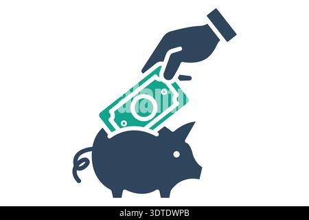Save money solid icon. Icon related to bank. Savings elements vector illustration Stock Vector
