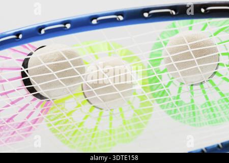 Colorful shuttlecocks for badminton close up Stock Photo